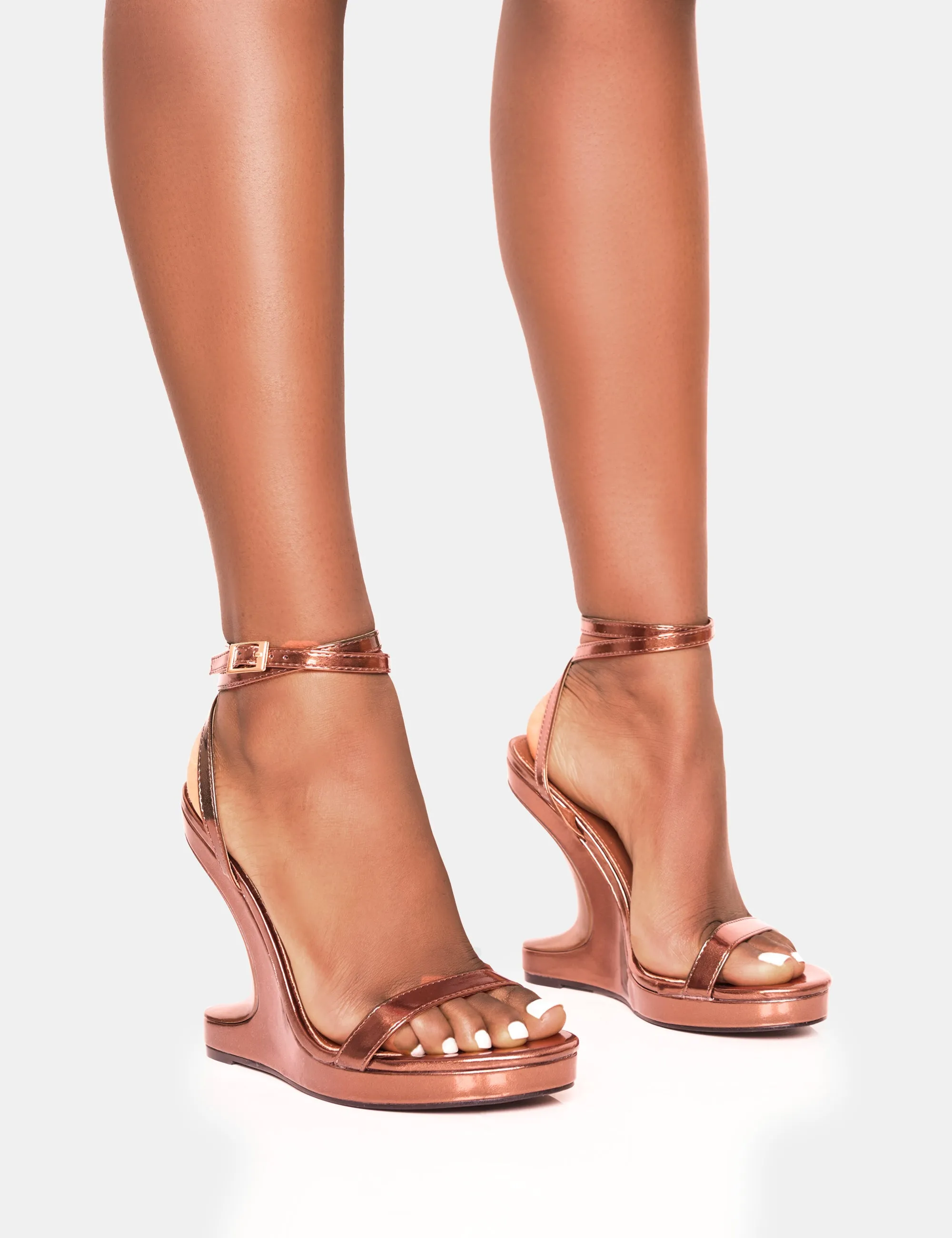 A-list Bronze Barely There Wrap Around Platform Cut Out Wedge Heels