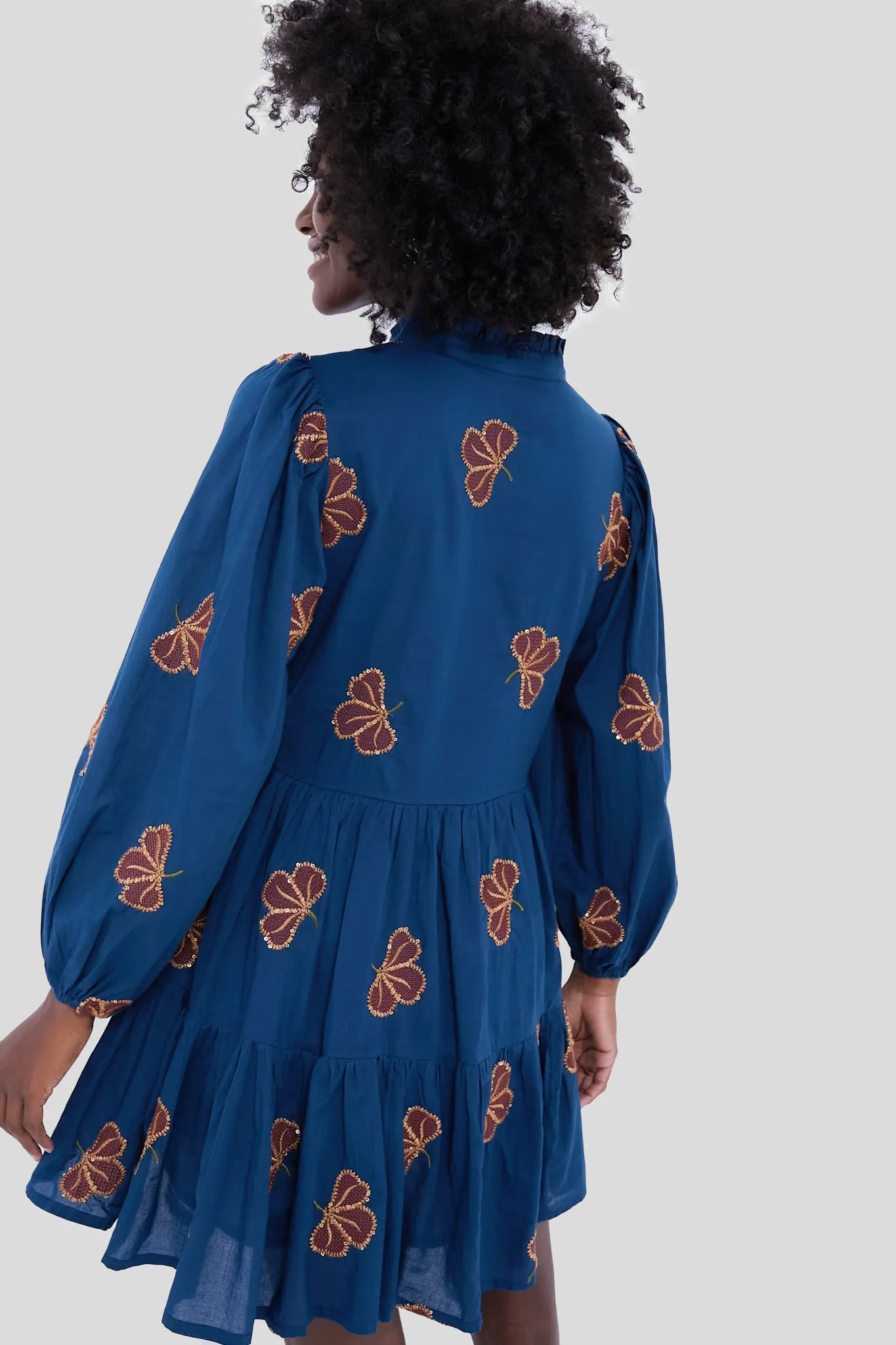 Almay Blue Long Sleeve Yoke Mini Dress