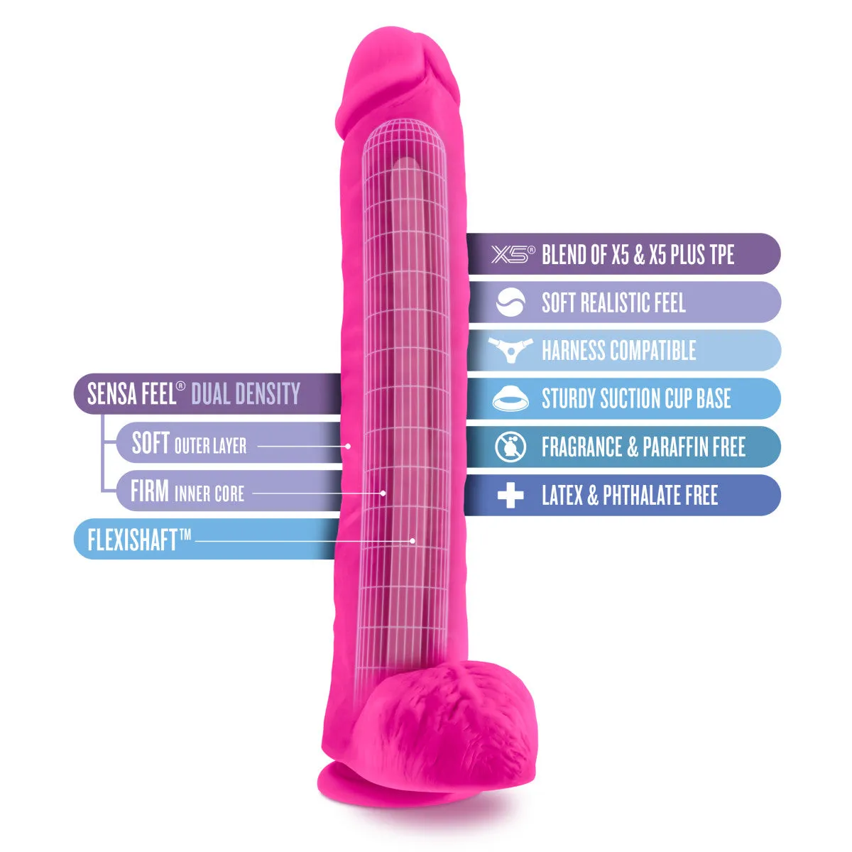 Au Naturel Bold By Blush® | Daddy Realistic Pink 14-Inch Long Dildo With Balls & Suction Cup Base