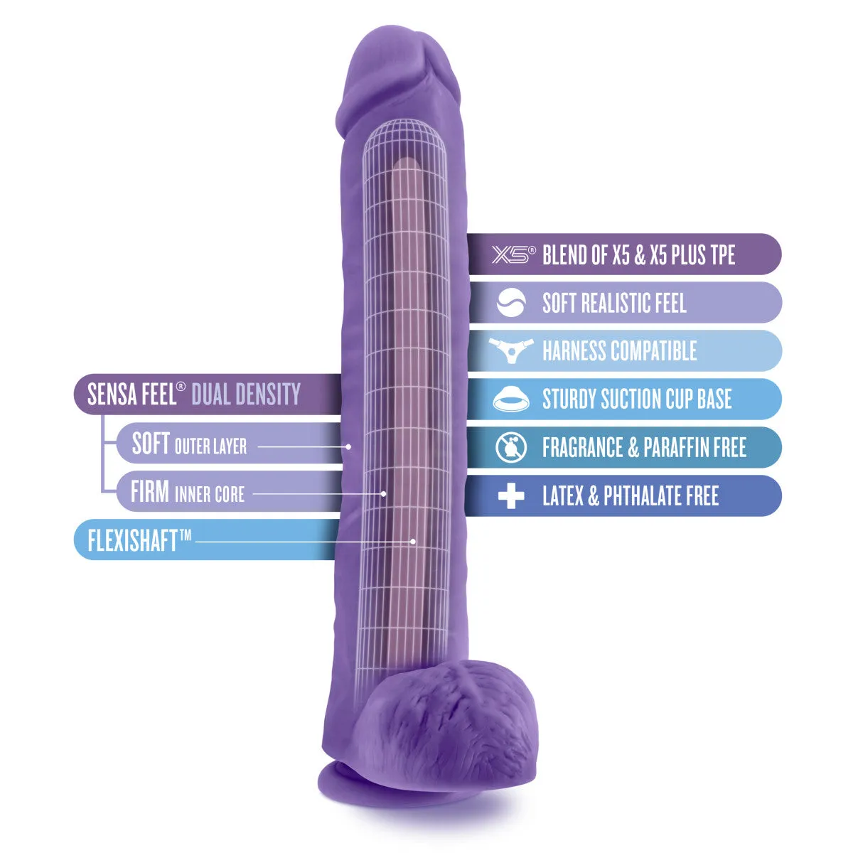 Au Naturel Bold By Blush® | Daddy Realistic Purple 14-Inch Long Dildo With Balls & Suction Cup Base