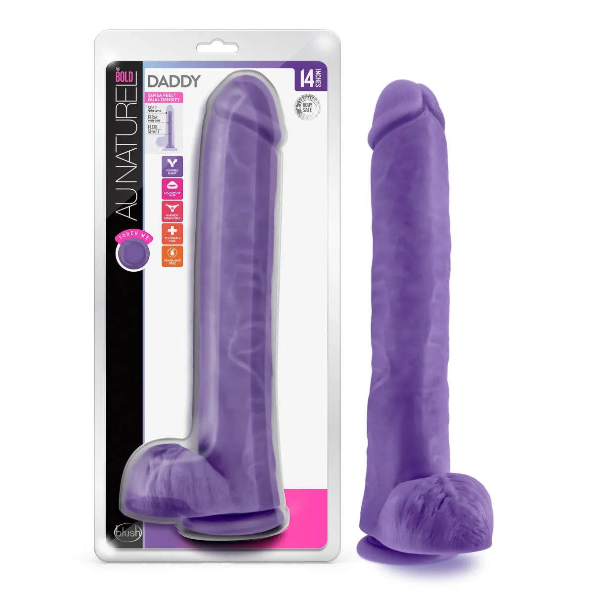 Au Naturel Bold By Blush® | Daddy Realistic Purple 14-Inch Long Dildo With Balls & Suction Cup Base