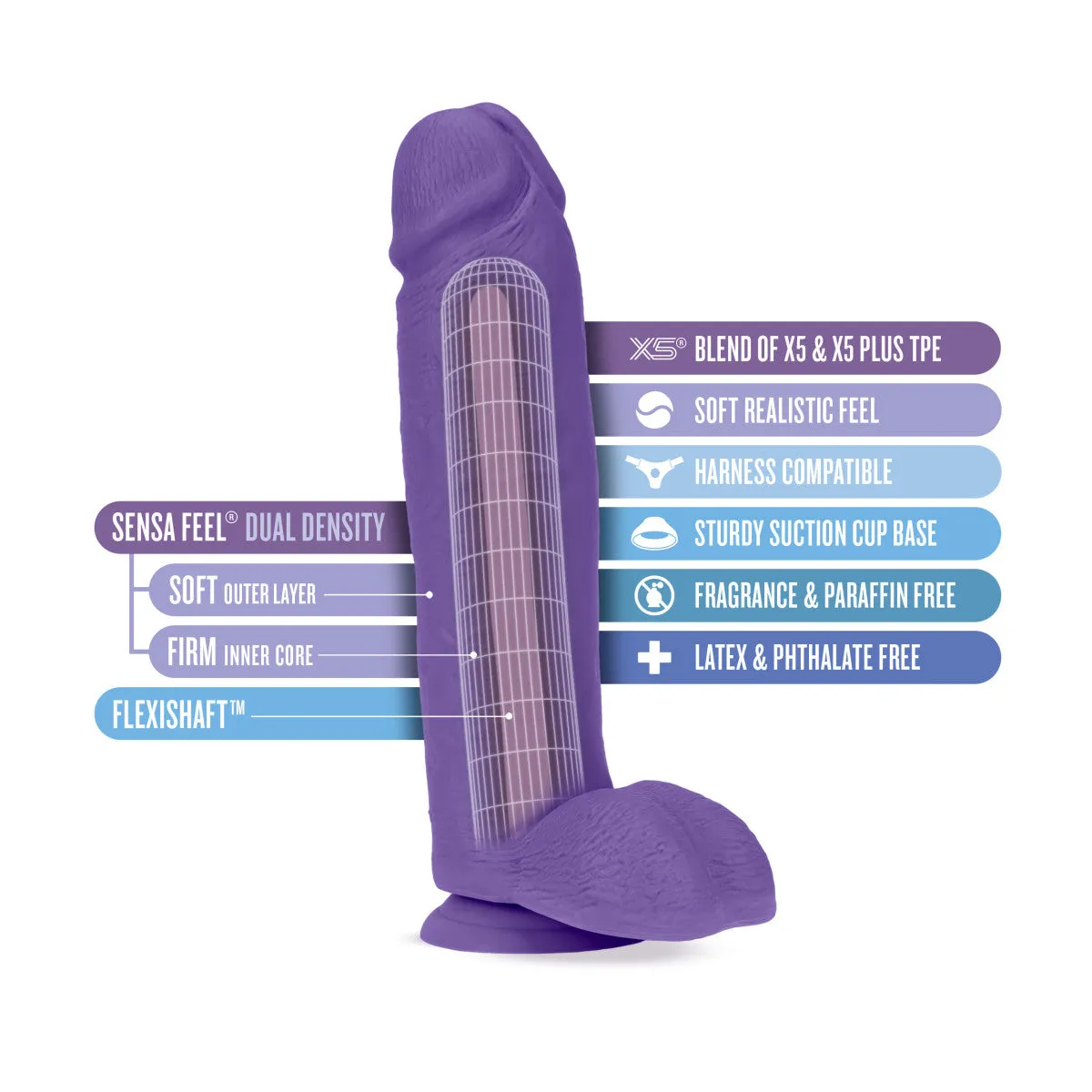 Au Naturel Bold By Blush® | Huge Realistic Purple 10.5-Inch Long Dildo With Balls & Suction Cup Base