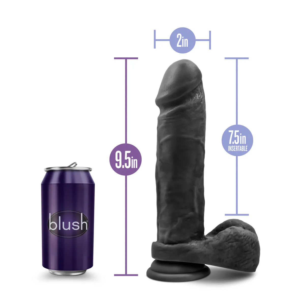 Au Naturel Bold By Blush® | Massive Realistic Black 9-Inch Long Dildo With Balls & Suction Cup Base