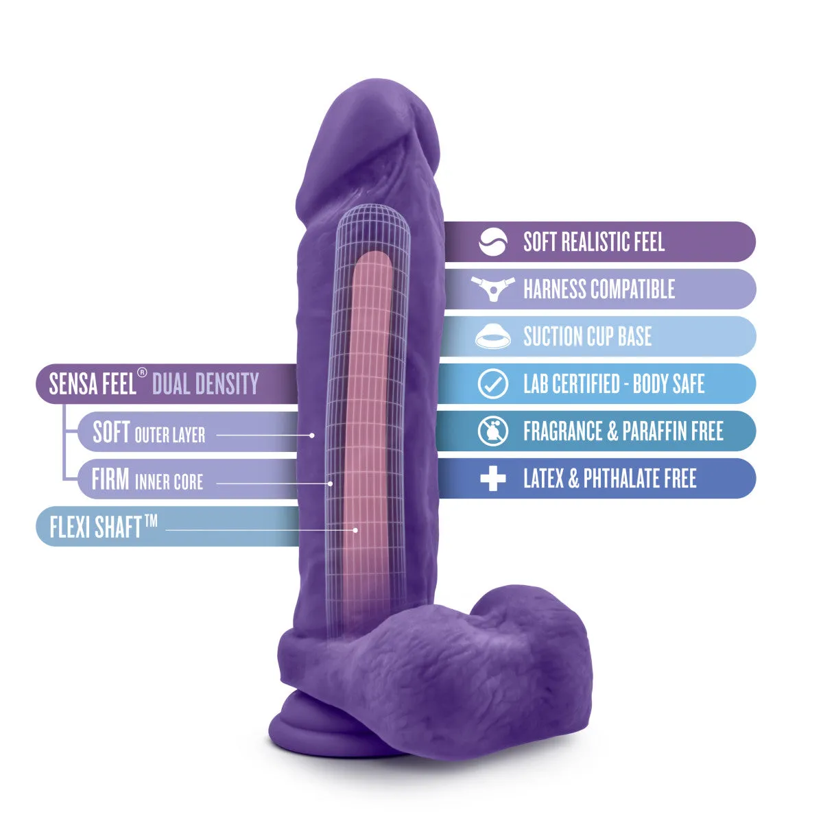 Au Naturel Bold By Blush® | Massive Realistic Purple 9-Inch Long Dildo With Balls & Suction Cup Base