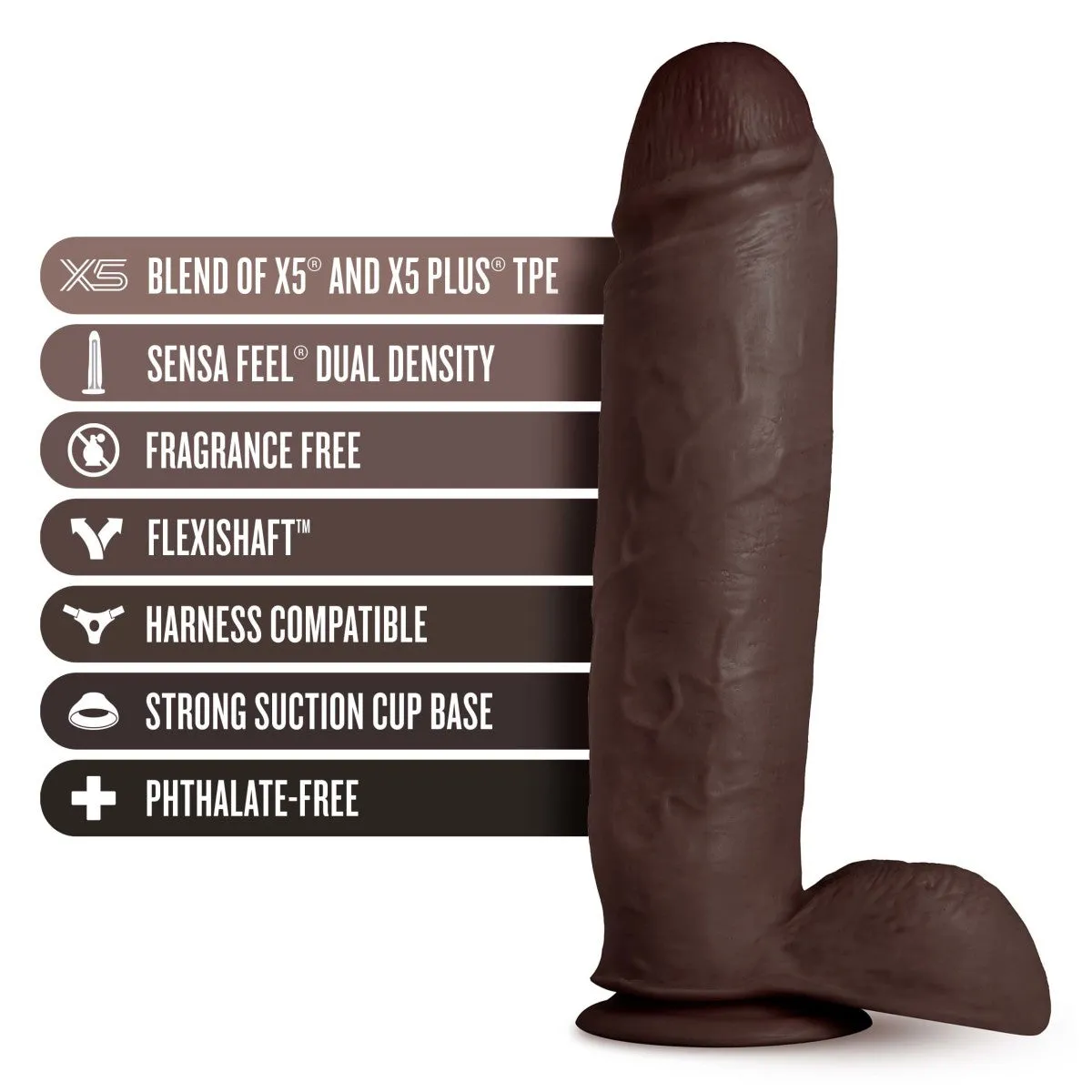 Au Naturel By Blush® | Huge Realistic Chocolate 10.5-Inch Long Dildo With Balls & Suction Cup Base