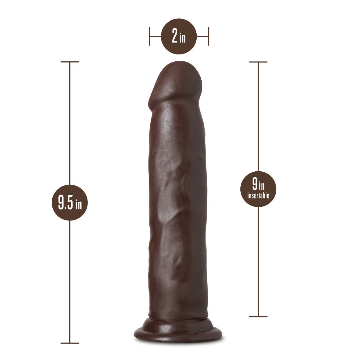 Au Naturel By Blush® | Jackson Realistic Chocolate 9.5-Inch Long Dildo With Suction Cup Base