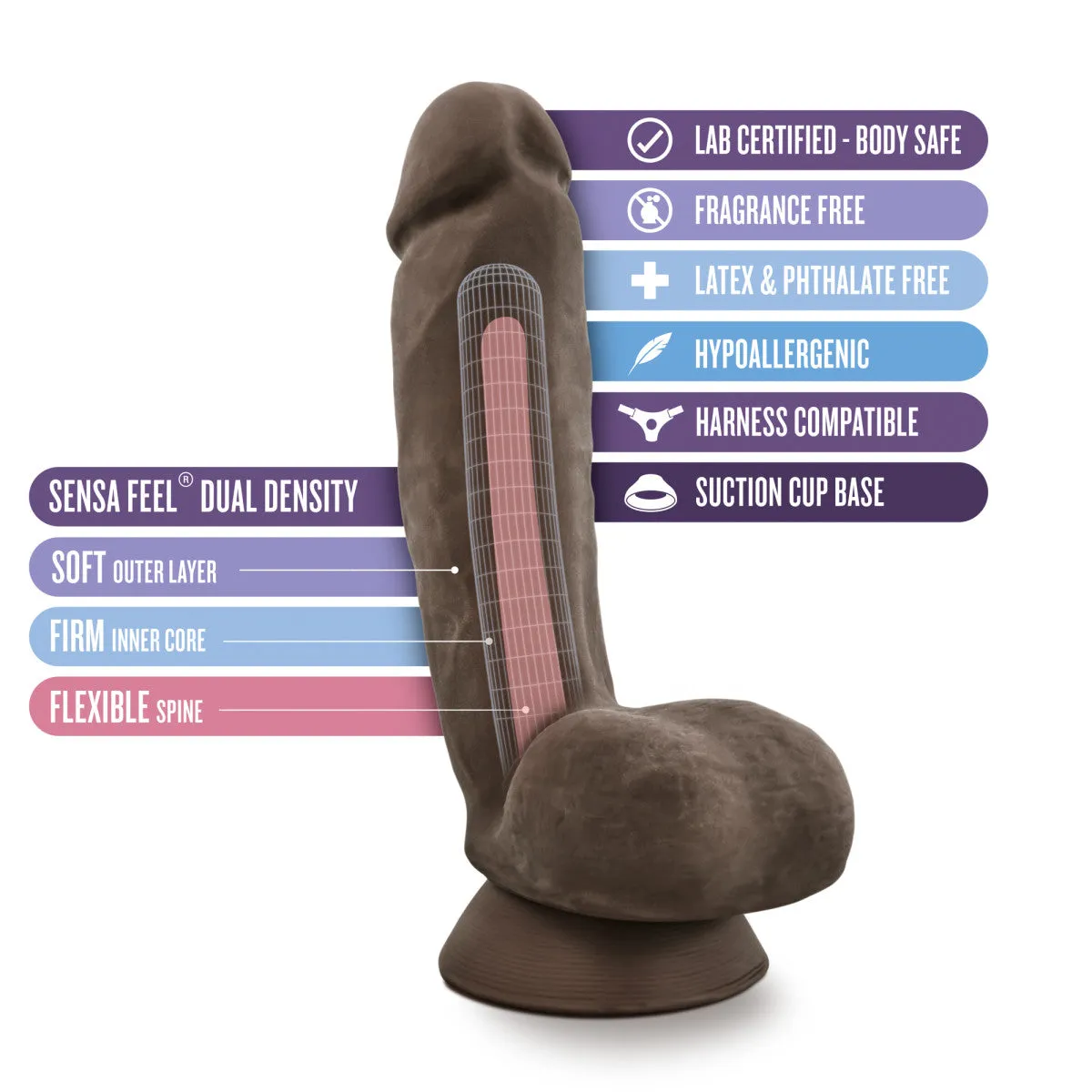 Au Naturel By Blush® | Jerome Realistic Brown 8.5-Inch Long Dildo With Balls & Suction Cup Base