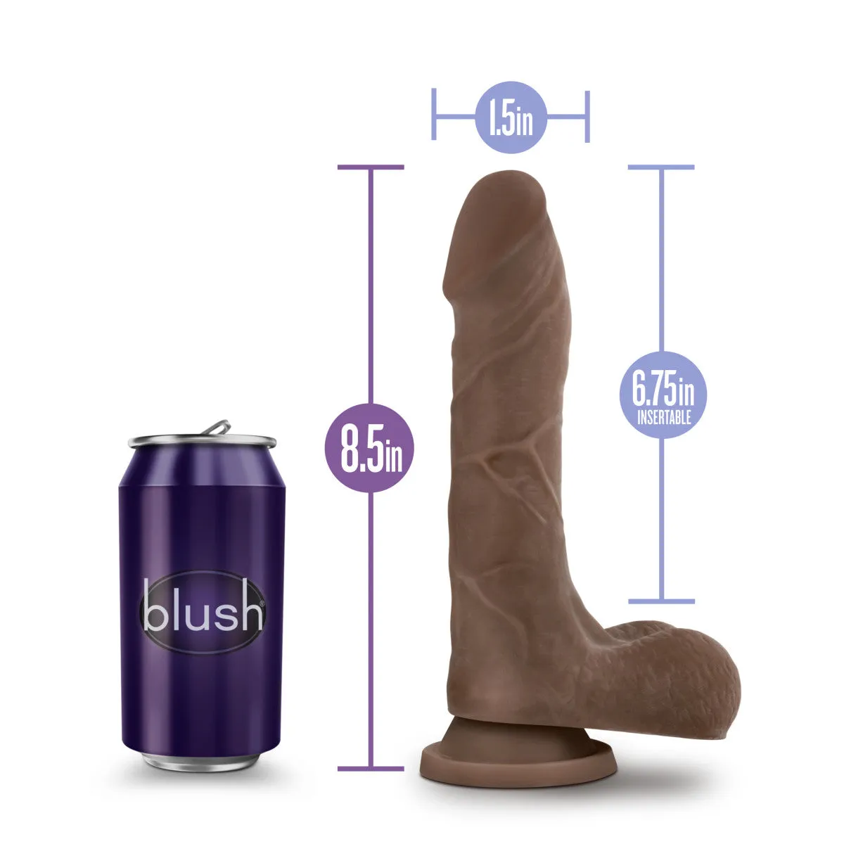 Au Naturel By Blush® | Mister Perfect Realistic Chocolate 8.5-Inch Long Dildo With Balls & Suction Cup Base