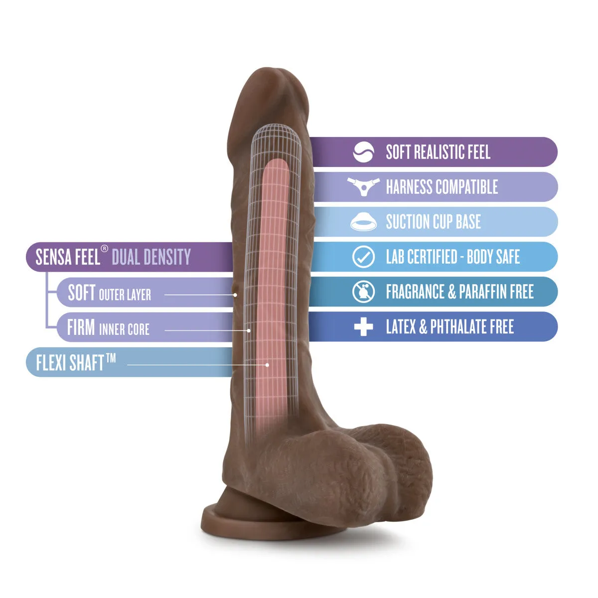 Au Naturel By Blush® | Mister Perfect Realistic Chocolate 8.5-Inch Long Dildo With Balls & Suction Cup Base