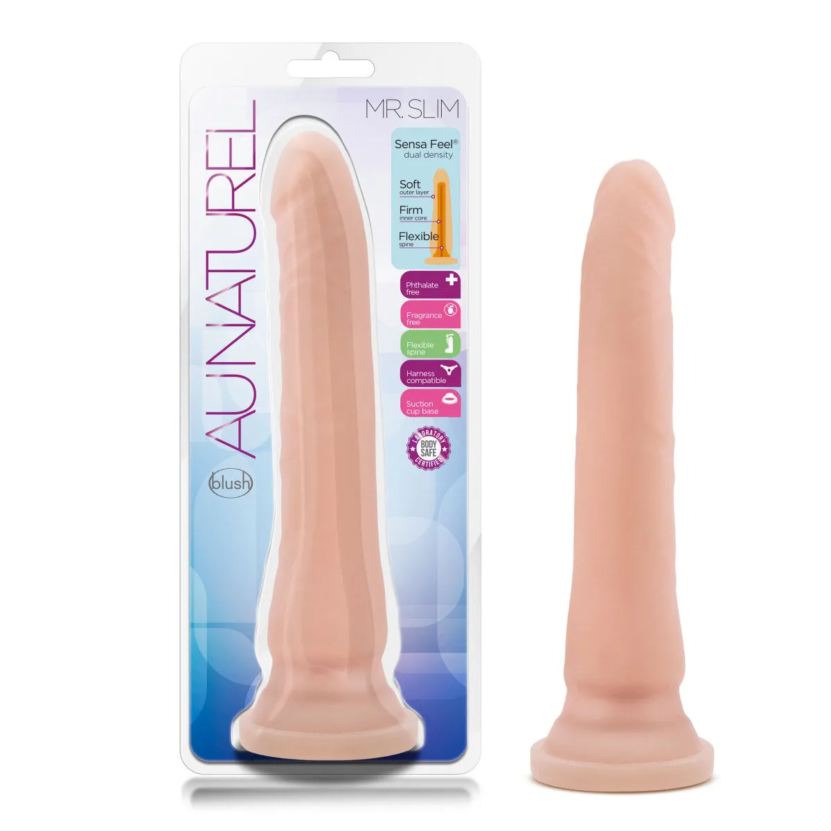 Au Naturel By Blush® | Mr. Slim Realistic Beige 9.25-Inch Long Dildo With Suction Cup Base