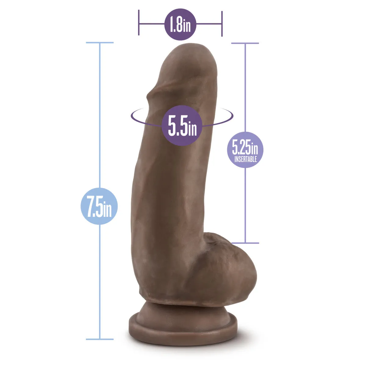 Au Naturel By Blush® | Realistic Chocolate 7-Inch Long Dildo With Balls & Suction Cup Base