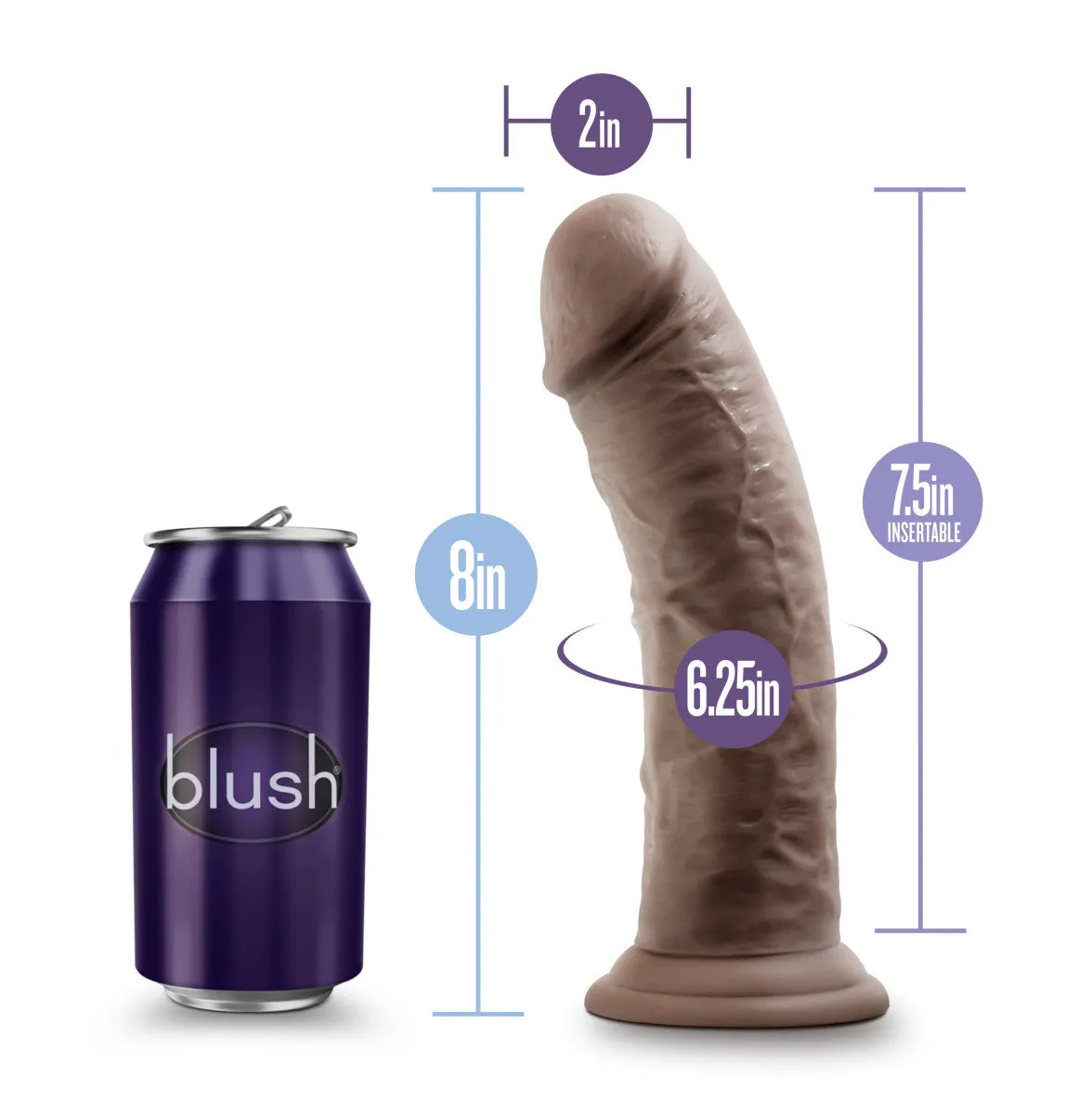 Au Naturel By Blush® | Realistic Chocolate 8-Inch Long Dildo With Suction Cup Base