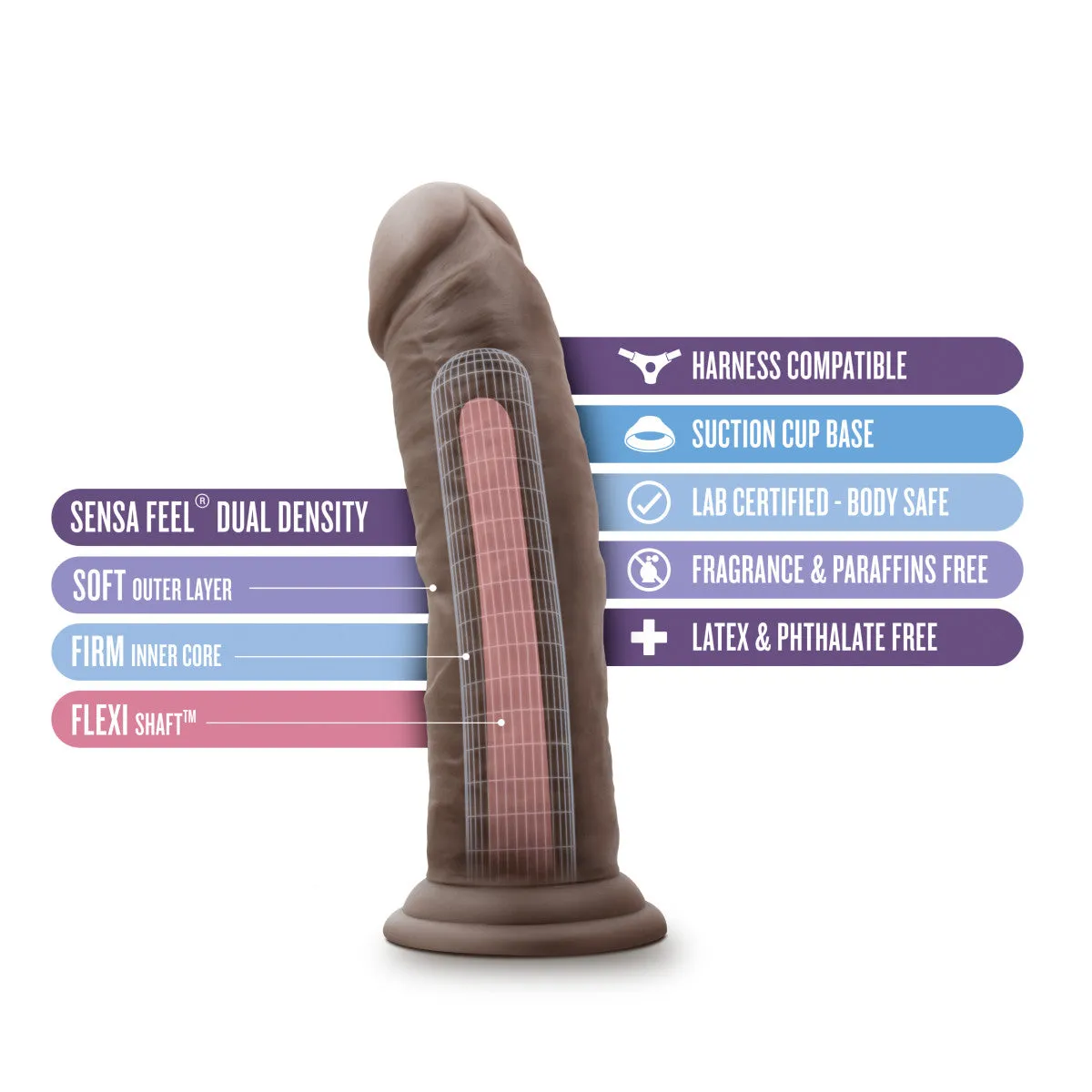 Au Naturel By Blush® | Realistic Chocolate 8-Inch Long Dildo With Suction Cup Base