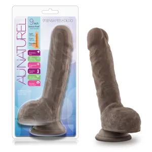 Au Naturel By Blush® | Realistic Chocolate 9-Inch Long Dildo With Balls & Suction Cup Base