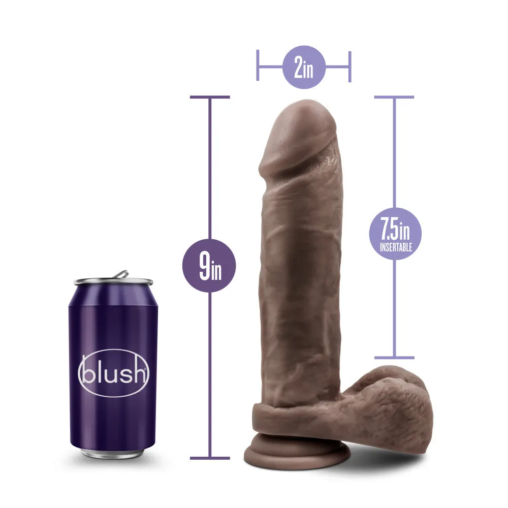 Au Naturel By Blush® | Realistic Chocolate 9-Inch Long Dildo With Balls & Suction Cup Base