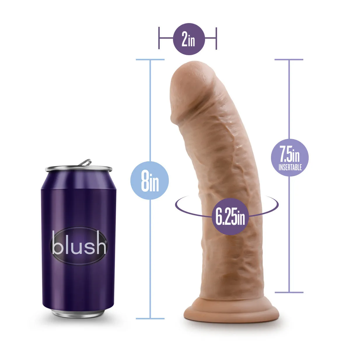 Au Naturel By Blush® | Realistic Mocha 8-Inch Long Dildo With Suction Cup Base