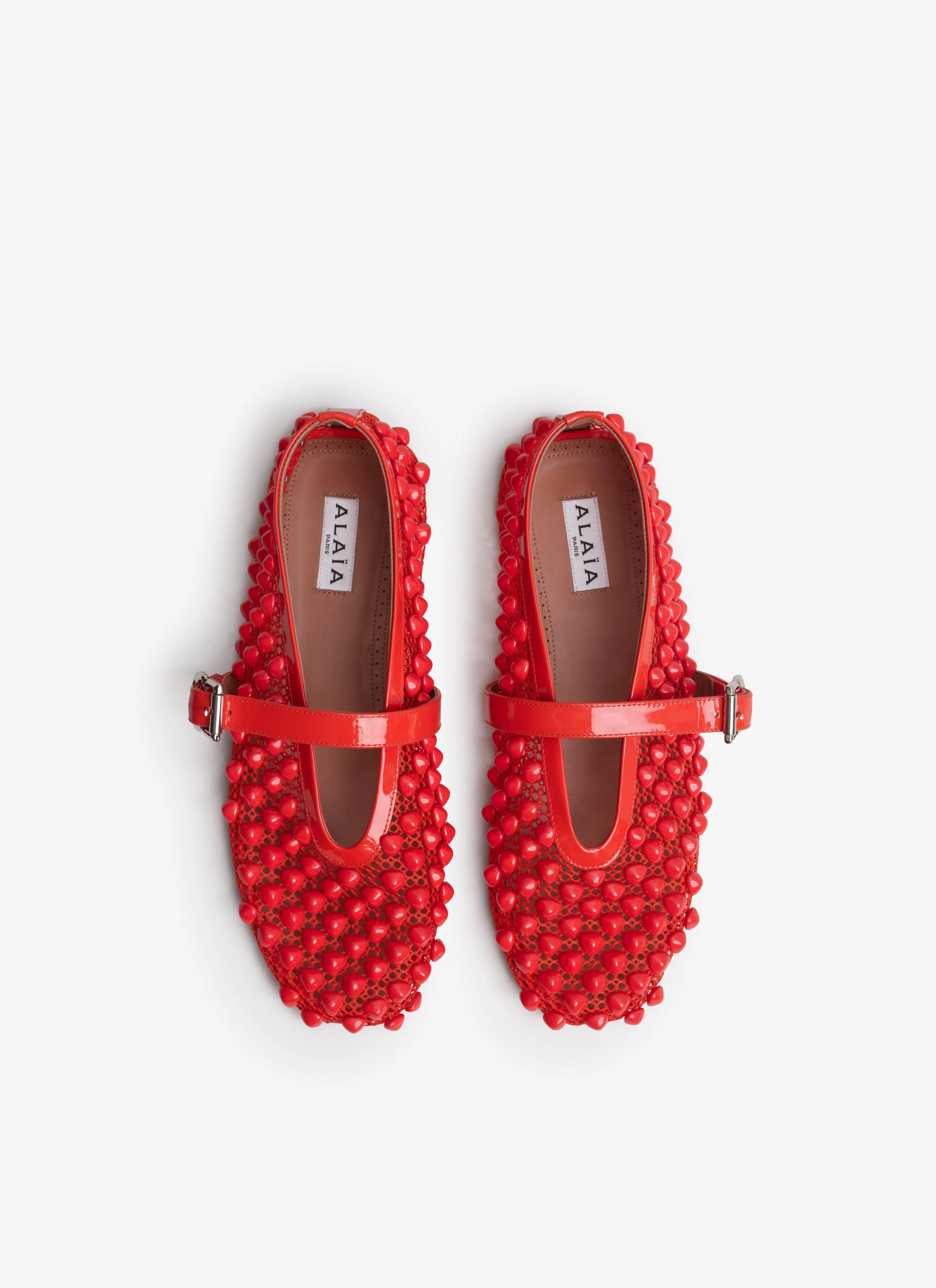 Ballet Flats With Studs On Fishnet