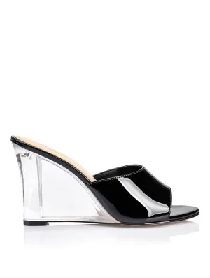 Bear Clear Wedge Heels - Black Patent