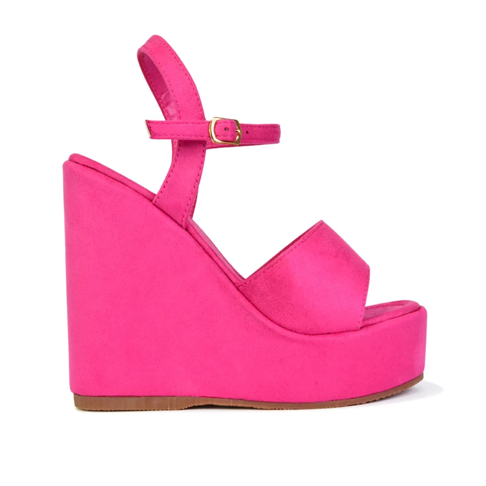 Belinda Wedge High Heel Strappy Platform Heeled Sandals in Fuchsia