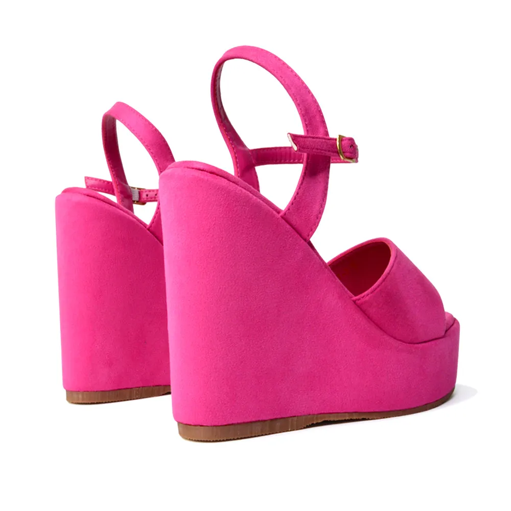 Belinda Wedge High Heel Strappy Platform Heeled Sandals in Fuchsia