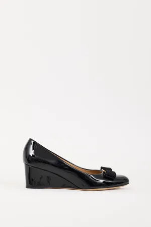 Black Patent Leather Vara Bow Wedge