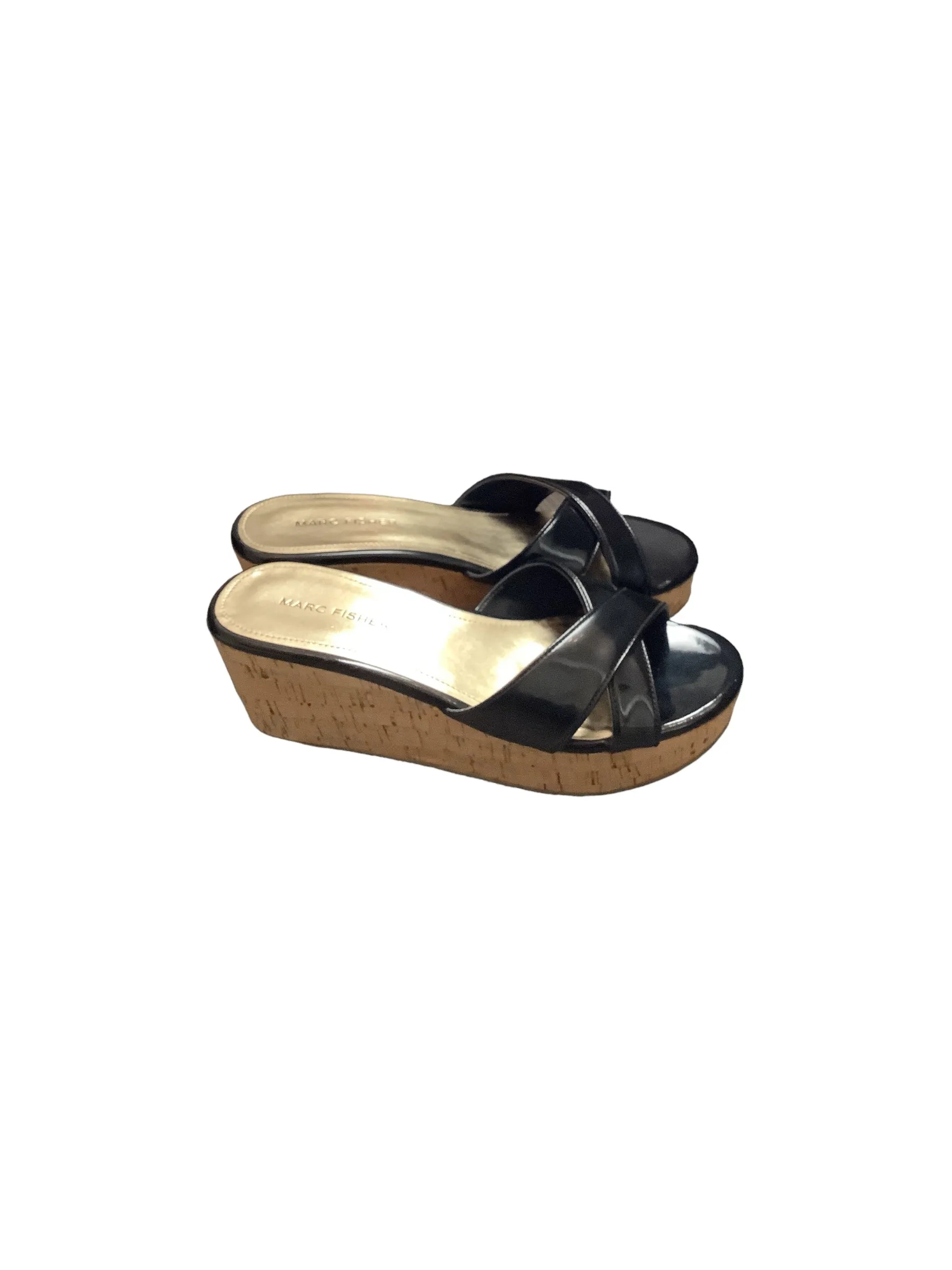 Black Sandals Heels Wedge Marc Fisher, Size 7