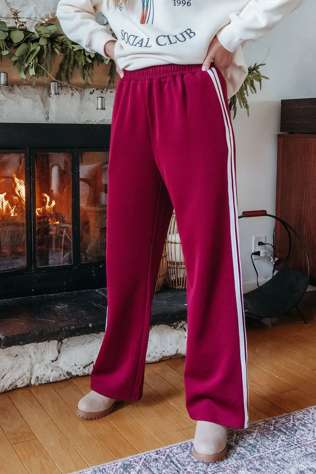 Burgundy Striped Athleisure Pants