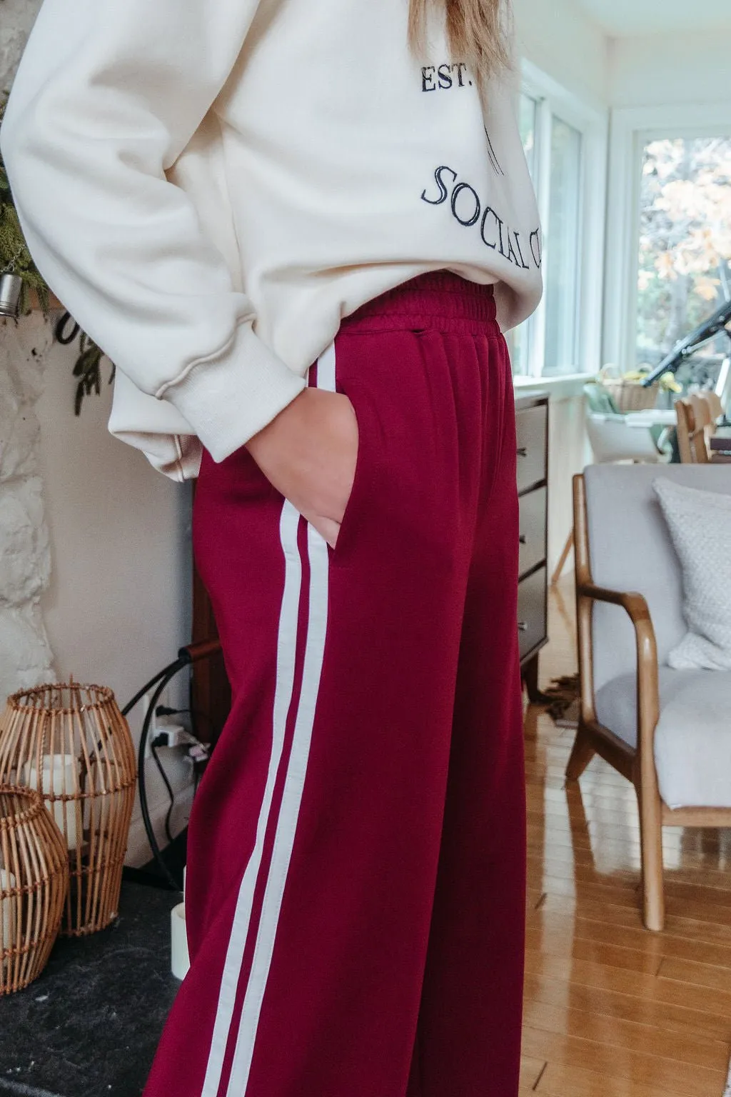 Burgundy Striped Athleisure Pants