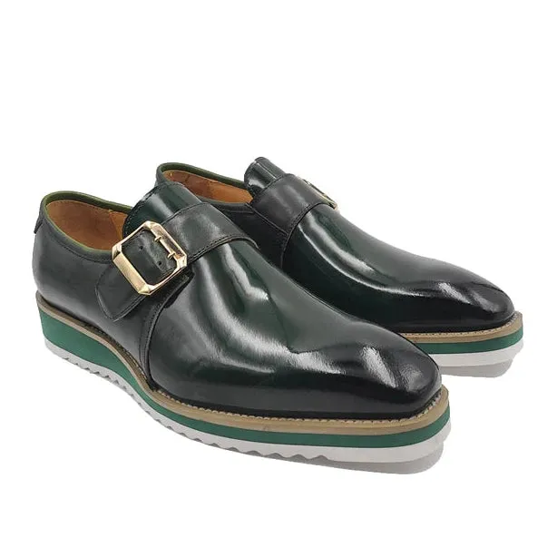 Carrucci Mens Olive Green Patent Leather Slip On Loafer Leather Dress Shoes