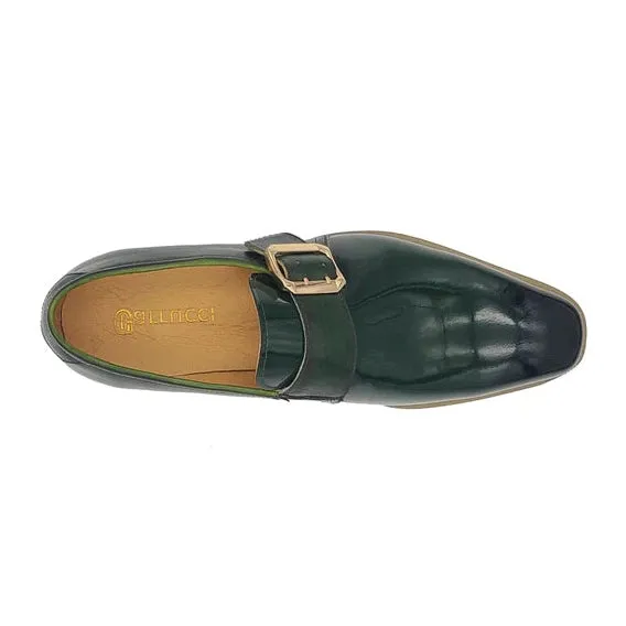 Carrucci Mens Olive Green Patent Leather Slip On Loafer Leather Dress Shoes