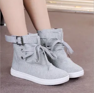 Casual Flat High Top Buckle Canvas Sneakers