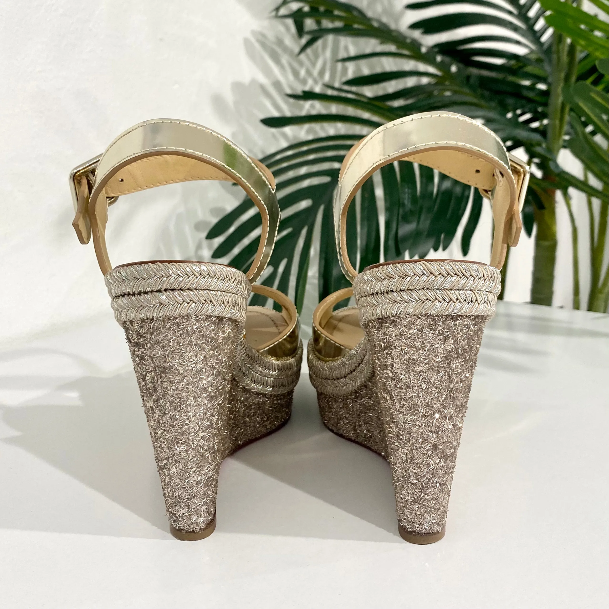 Christian Louboutin Almeria Gold Glitter Wedges