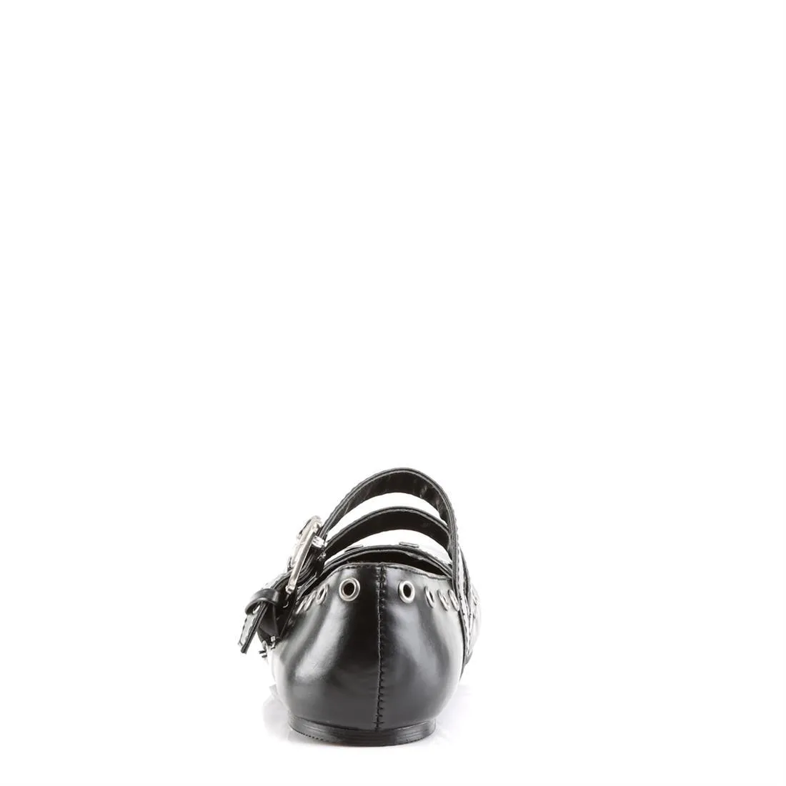 Daisy-03 Black Vegan Leather Skull Buckle Flats