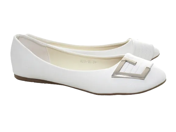 Damen Slipper Halbschuhe Ballerina Loafer Mokassins Slip On Flats Freizeit White # 8206