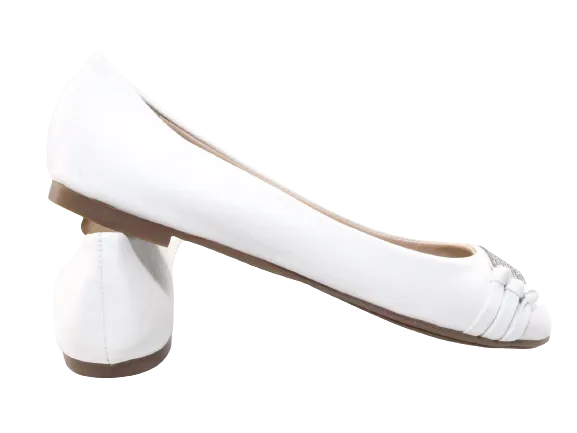 Damen Slipper Halbschuhe Ballerina Loafer Mokassins Slip On Flats Freizeit White # 8382-7