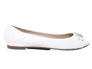 Damen Slipper Halbschuhe Ballerina Loafer Mokassins Slip On Flats Freizeit White # 8382-7