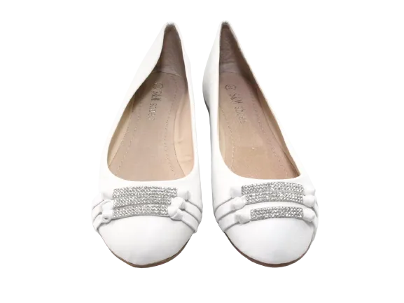 Damen Slipper Halbschuhe Ballerina Loafer Mokassins Slip On Flats Freizeit White # 8382-7