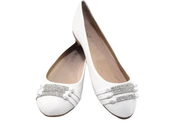 Damen Slipper Halbschuhe Ballerina Loafer Mokassins Slip On Flats Freizeit White # 8382-7