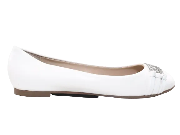 Damen Slipper Halbschuhe Ballerina Loafer Mokassins Slip On Flats Freizeit White # 8382-7