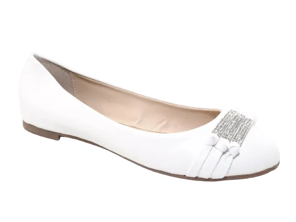 Damen Slipper Halbschuhe Ballerina Loafer Mokassins Slip On Flats Freizeit White # 8382-7