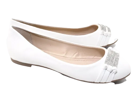 Damen Slipper Halbschuhe Ballerina Loafer Mokassins Slip On Flats Freizeit White # 8382-7