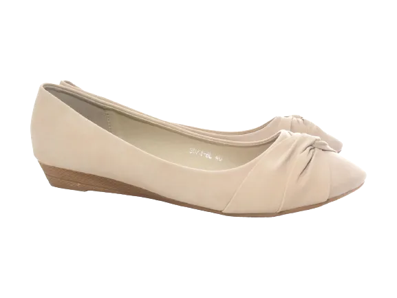 Damen Slipper Keilabsatz Ballerina Loafer Mokassins Slip On Flats Freizeit Beige # 8074