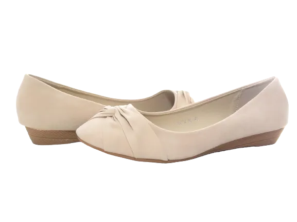 Damen Slipper Keilabsatz Ballerina Loafer Mokassins Slip On Flats Freizeit Beige # 8074