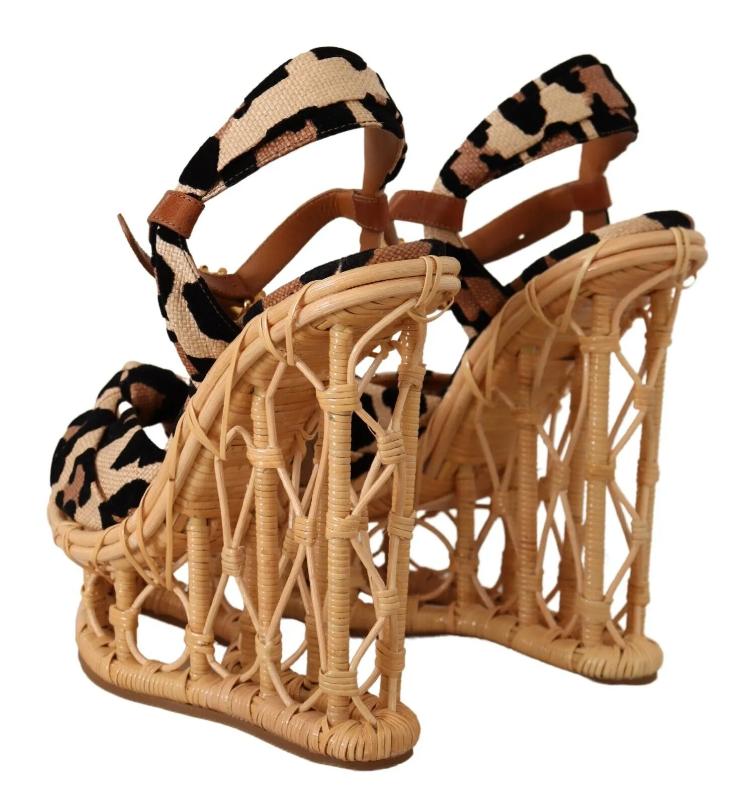 Dolce & Gabbana Multicolor Leopard Platform Heels Wedge Sandals Shoes