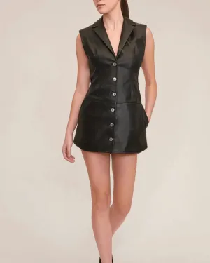 Enzo Leather Open Back Mini Dress In Black | Black