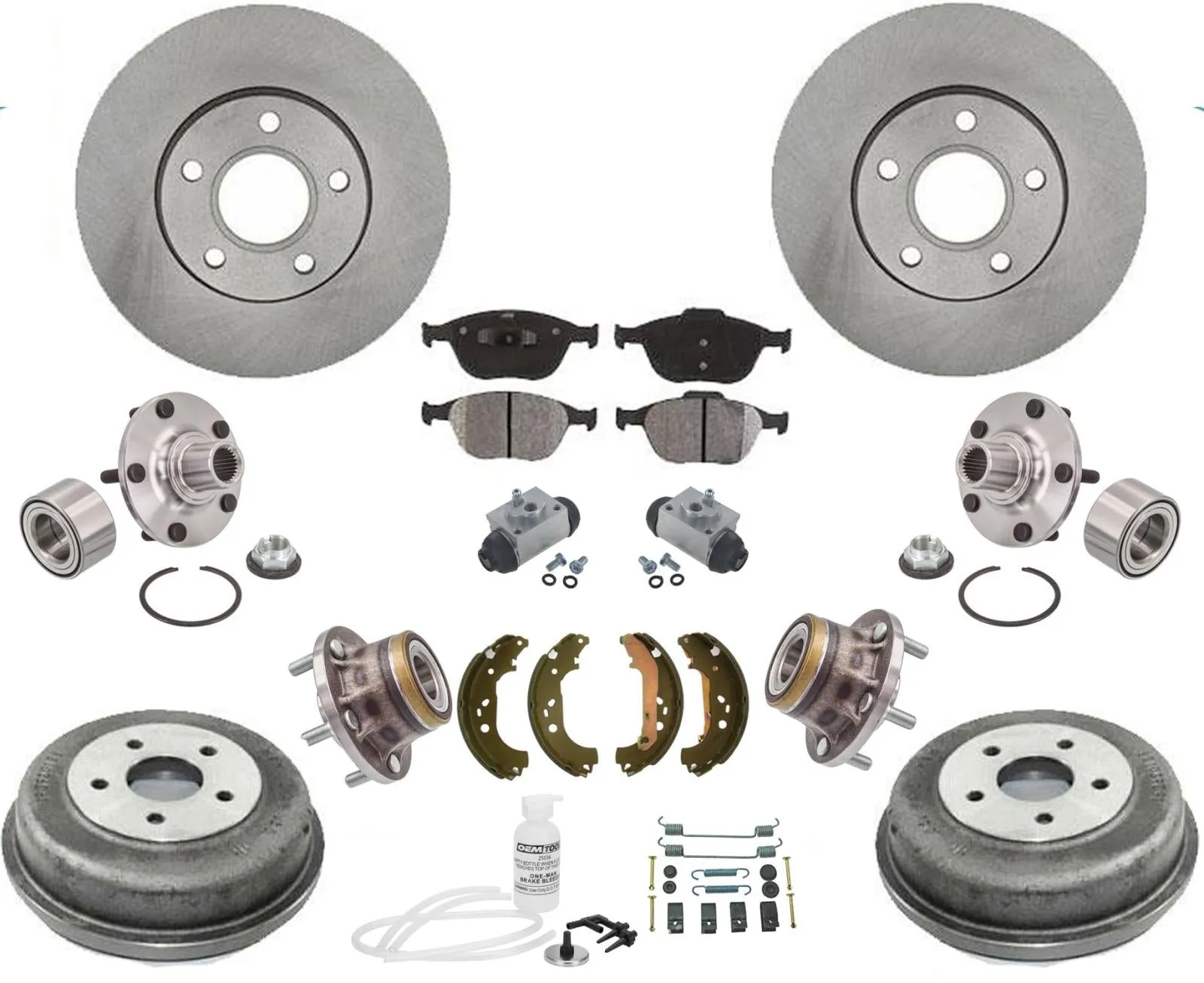 For 10-13 Ford Transit Rotors Ceramic Brake Pads Drums Shoes Hub Bearings 14pc