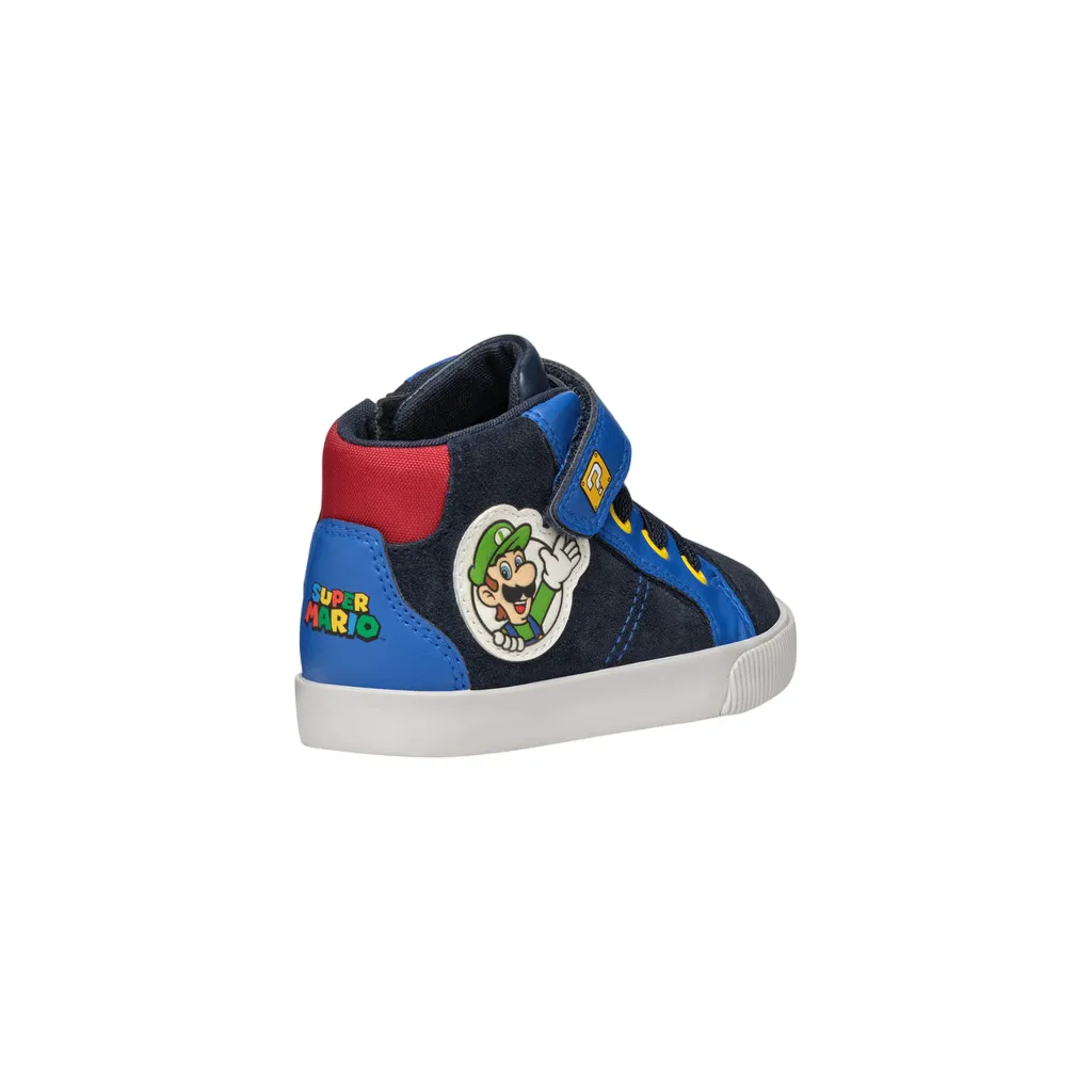 Geox scarpa sneaker alta da bambino Nintendo Supermario Kilwi B46A7B blu-azzurro