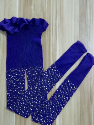 Girls Blue Crystal Embellished Sparkle Fishnet Tights