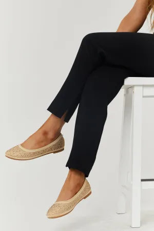 Gold Rhinestone Suede Ballet Flats