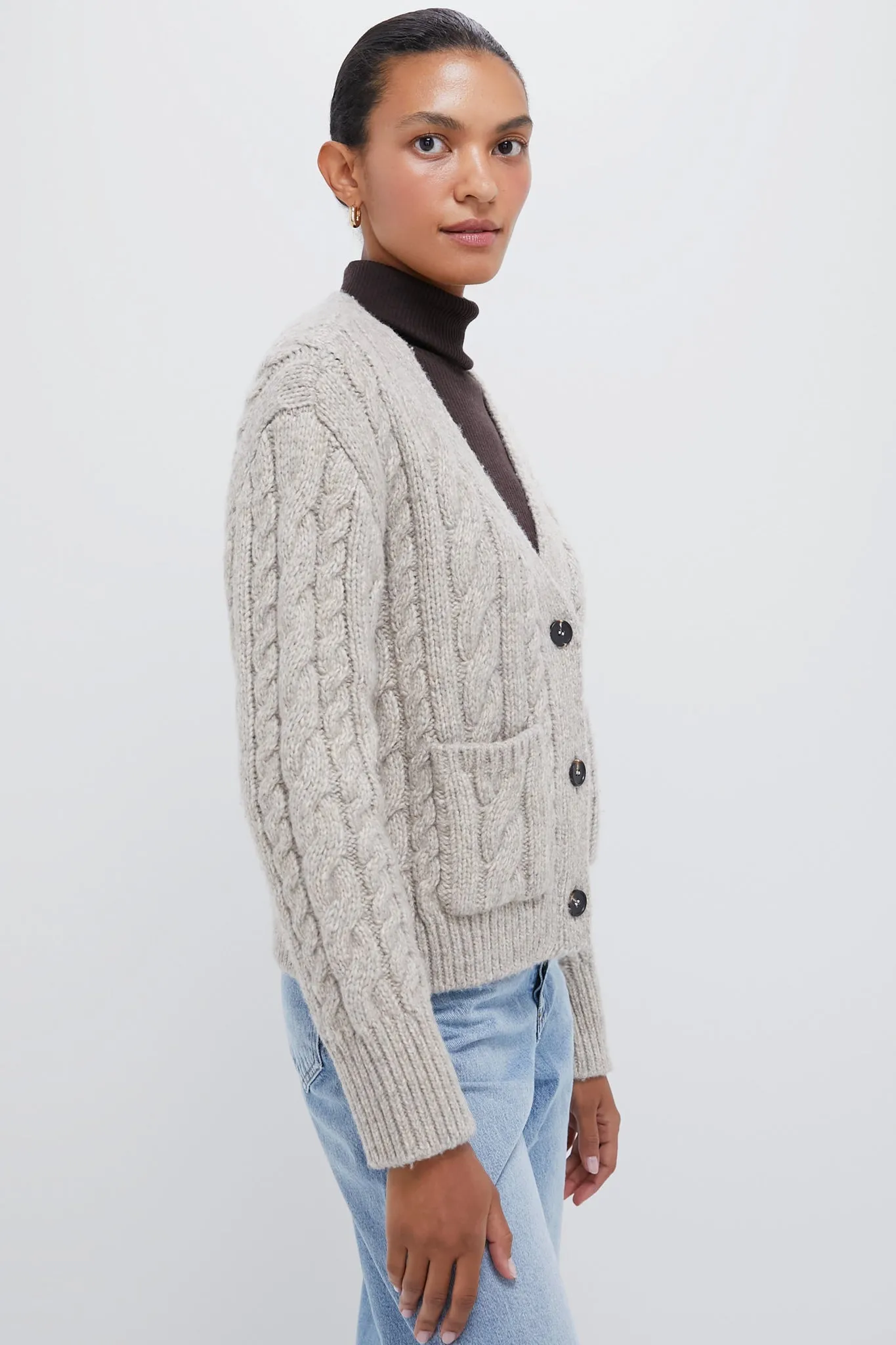 Gray Cable Knit Cropped Arthur Cardigan